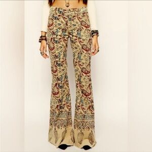 Free People New Delhi Border flare corduroy Multicolor Patterned Pants